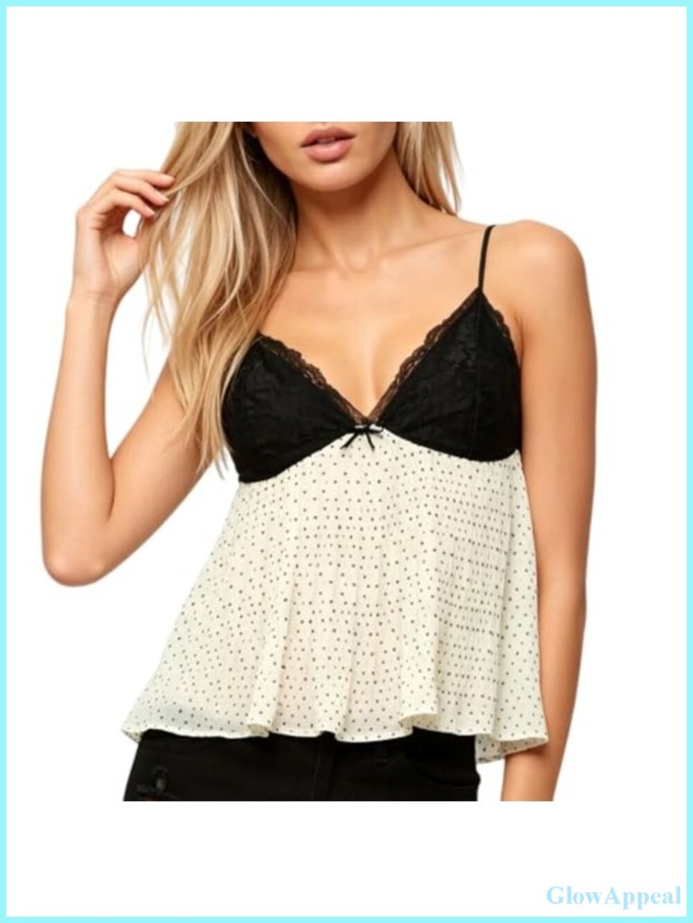 Lace V Neck Sleeveless Babydoll Peplum Cami Tank Top Ruffle Flowy Y2K